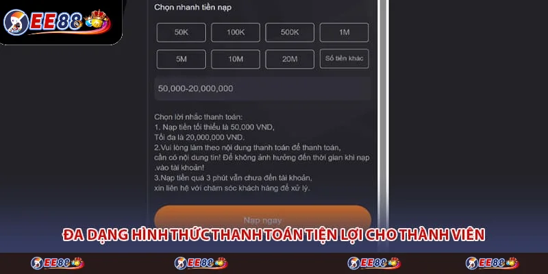 Đa dạng hình thức thanh toán tiện lợi cho thành viên Đa dạng hình thức thanh toán tiện lợi cho thành viên